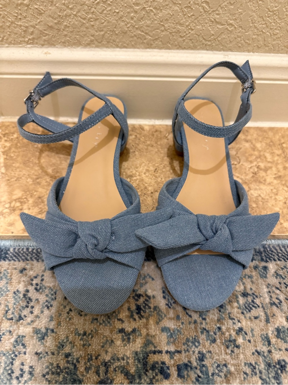 Copper Key Girls Denim Knot Front Ankle Strap Sandals - Blue